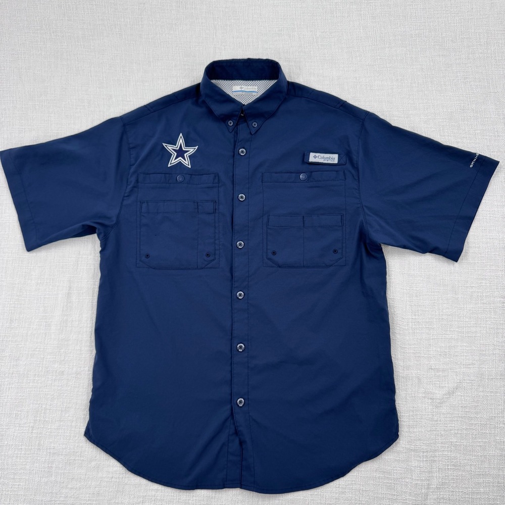 Columbia PFG Dallas Cowboys Mens Small Navy Blue Tamiami II Fishing Shirt XM7417